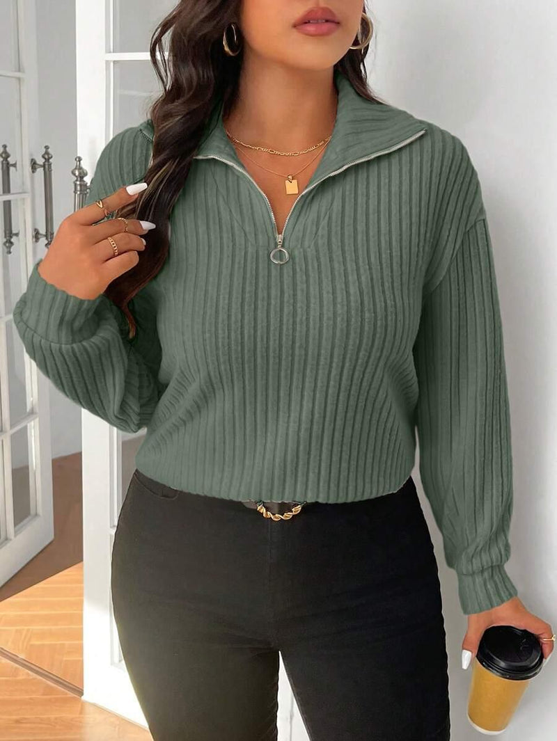 Fuzzy Collar Quarter Zip Cozy Sweater