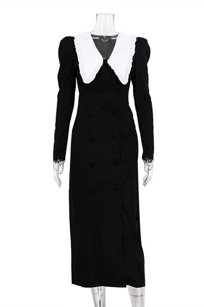 Celebrities Slit Contrast Peter Pan Collar One Step Skirt Dresses