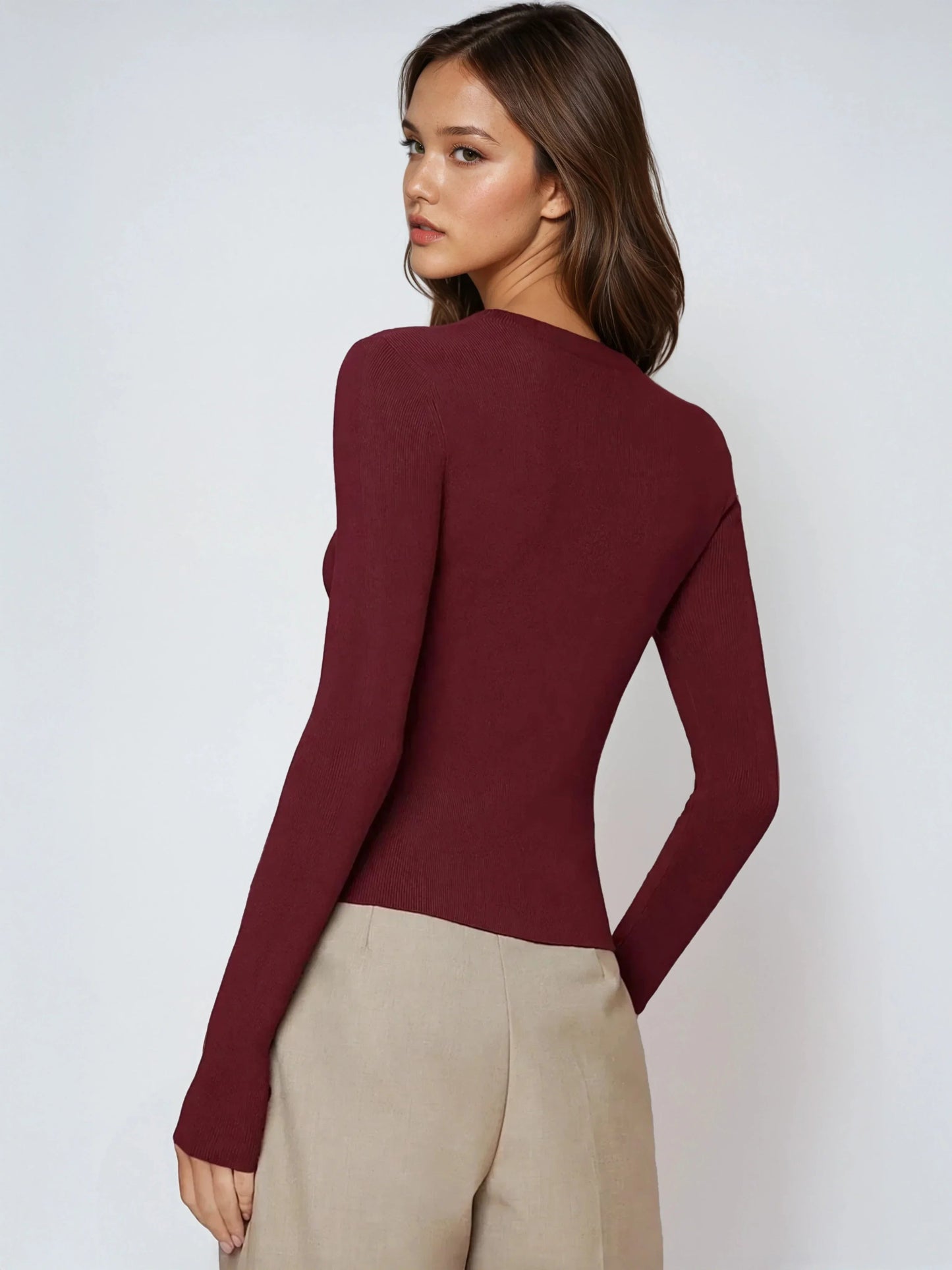 Versatile Stretchy Fitted Long Sleeve Sweater for Work