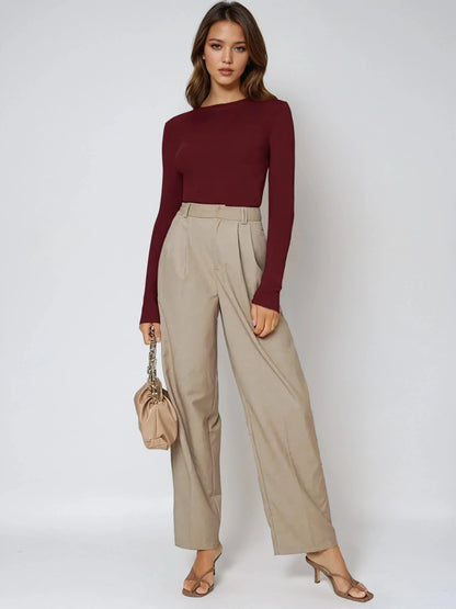 Versatile Stretchy Fitted Long Sleeve Sweater for Work