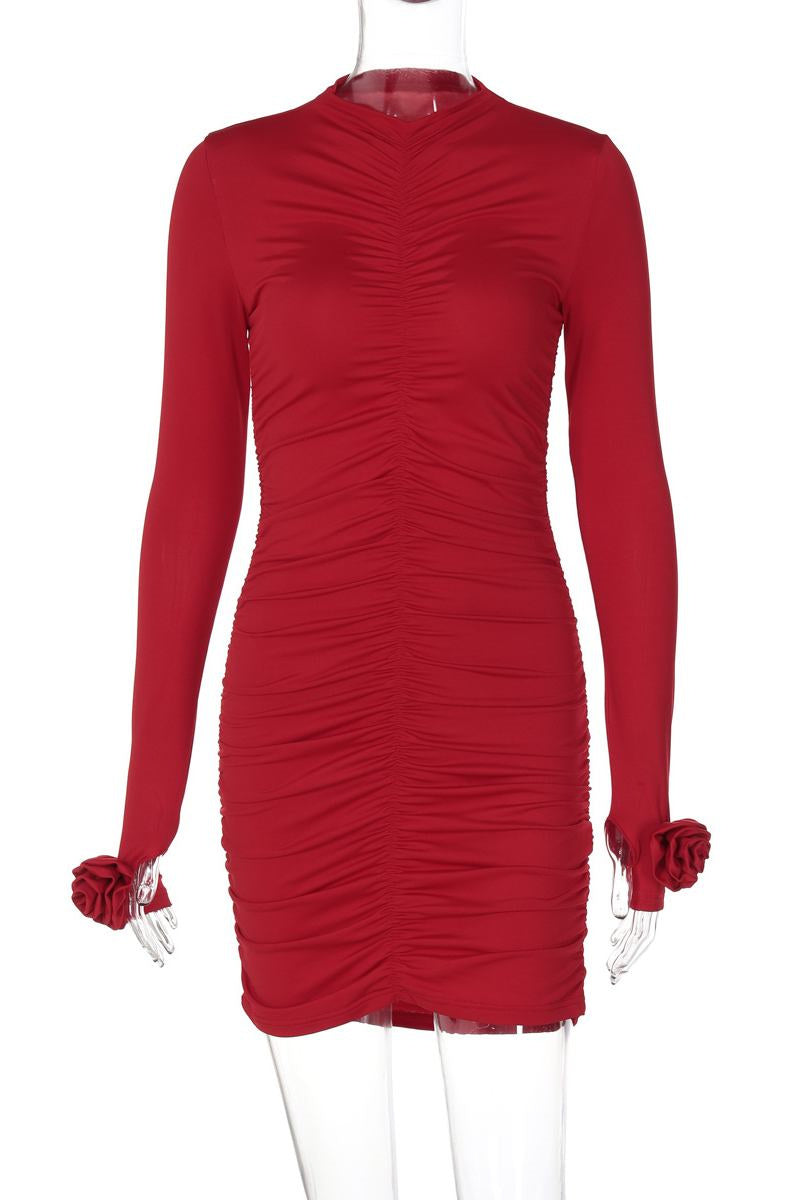 Ruched Half a Turtleneck Wrapped Skirt Dresses(4 Colors)