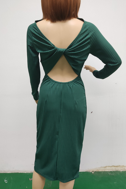 Daily Backless Potholes O Neck Wrapped Skirt Dresses