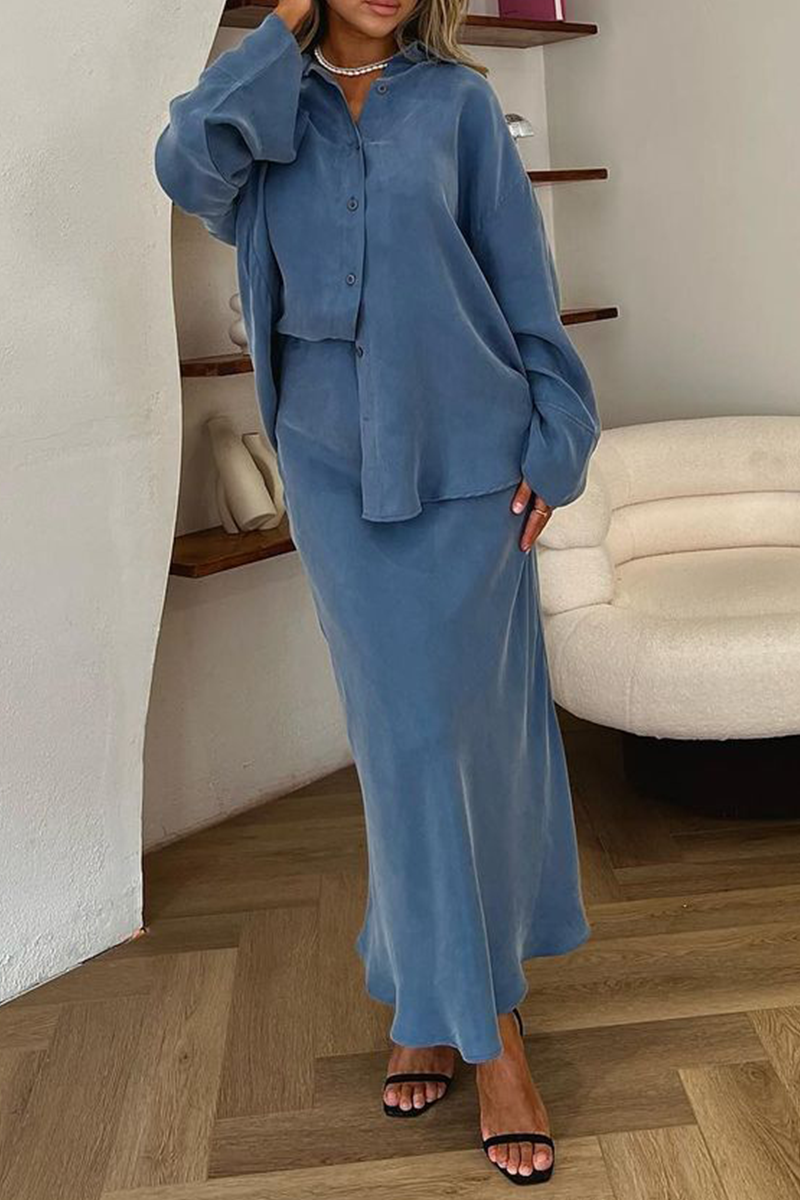 Daily Buttons Turndown Collar Long Sleeve Two Pieces