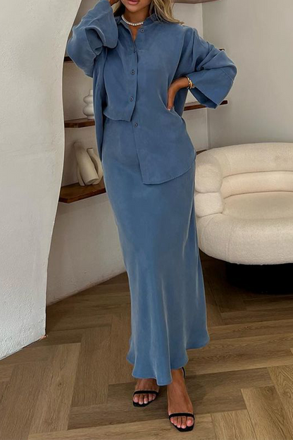 Daily Buttons Turndown Collar Long Sleeve Two Pieces