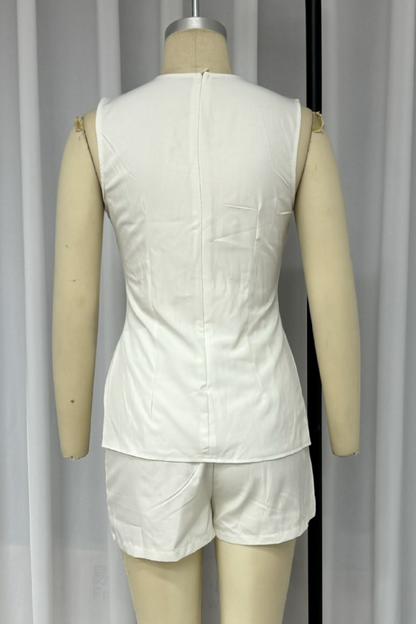 Buttons Slit O Neck Sleeveless Two Pieces