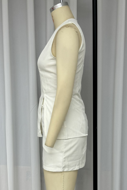 Buttons Slit O Neck Sleeveless Two Pieces