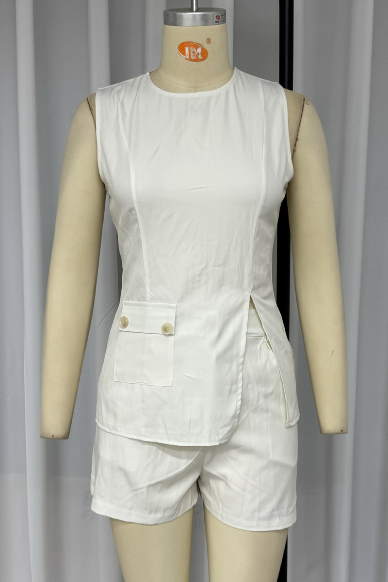 Buttons Slit O Neck Sleeveless Two Pieces