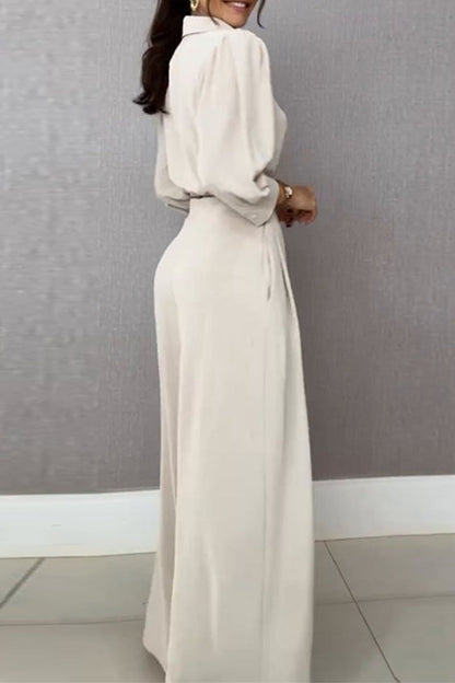 Daily Lace Up Turndown Collar Long Sleeve Two Pieces