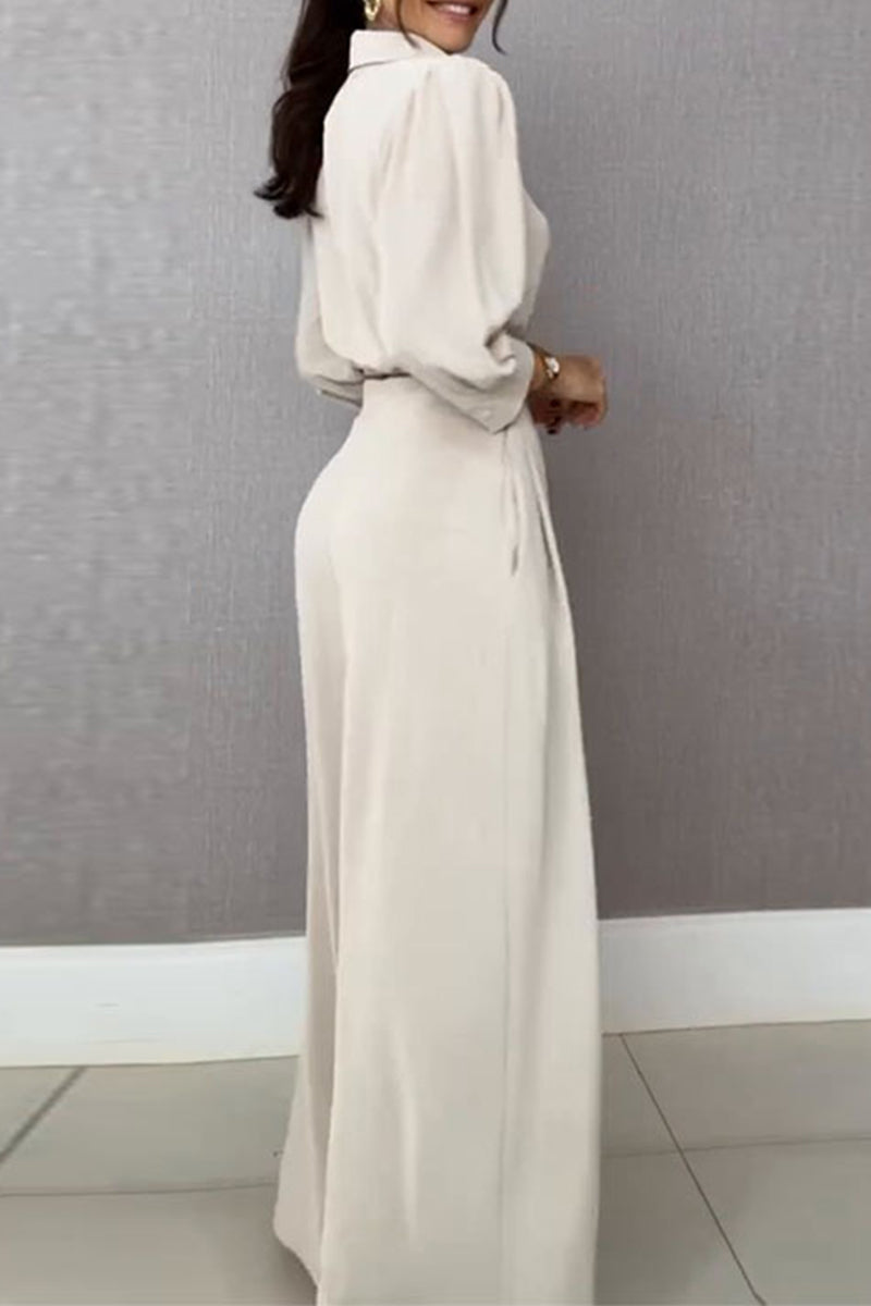 Daily Lace Up Turndown Collar Long Sleeve Two Pieces