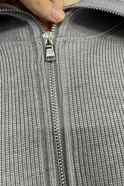 Zipper Weave Turndown Collar Long Sleeve Two Pieces
