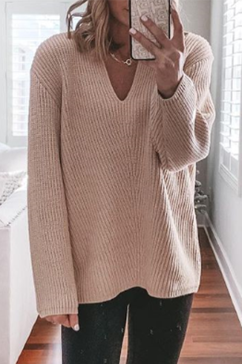 Color Weave V Neck Sweaters(5 Colors)