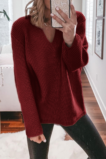 Color Weave V Neck Sweaters(5 Colors)