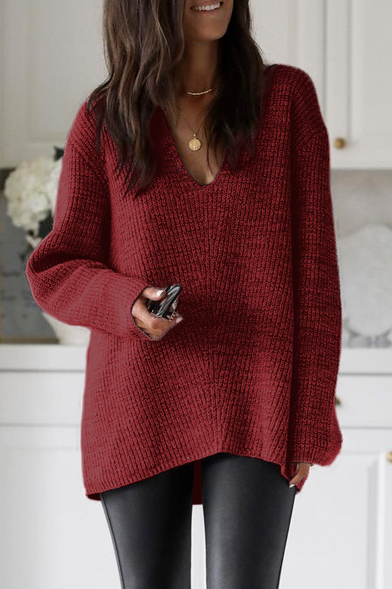 Color Weave V Neck Sweaters(5 Colors)