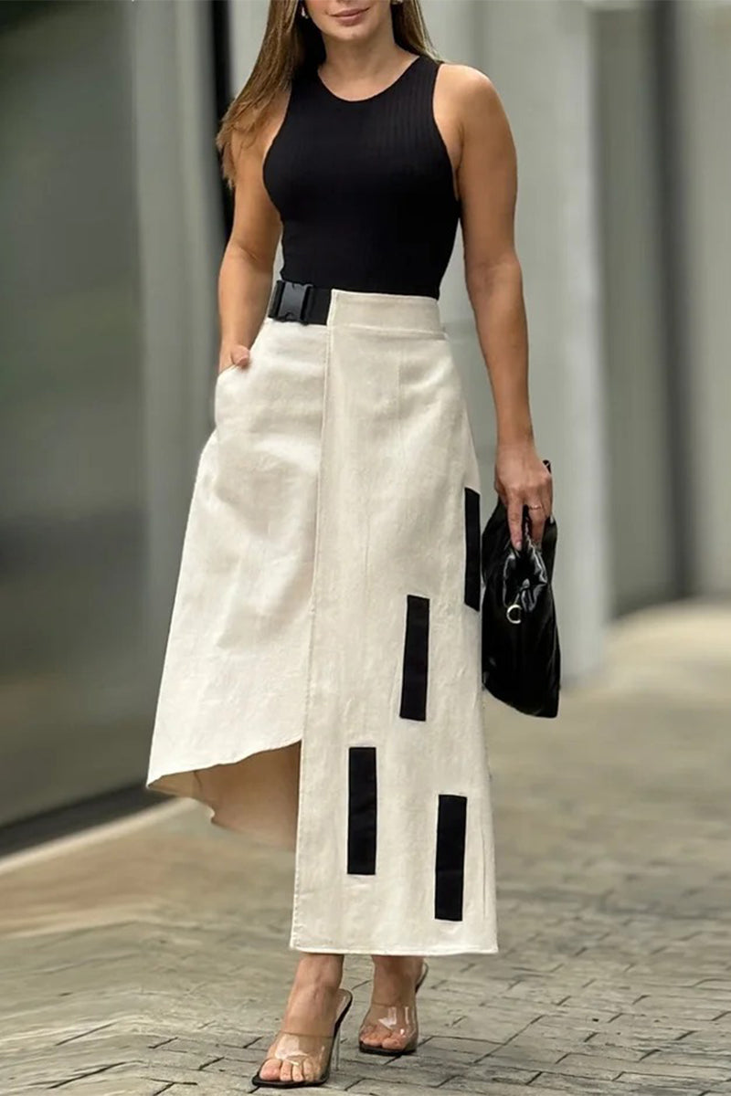 Street Pocket Irregular O Neck Sleeveless Two Pieces