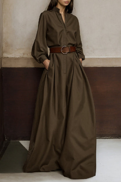 Buttons Mandarin Collar Regular Jumpsuits (without Belt)