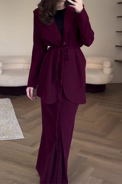 Lace Up Turn-back Collar Long Sleeve Two Pieces