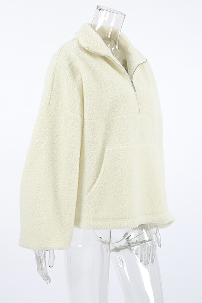 Daily Pocket Zipper Turndown Collar Hoodies
