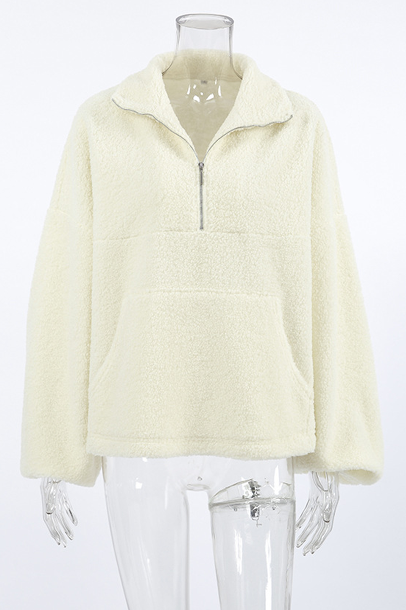 Daily Pocket Zipper Turndown Collar Hoodies