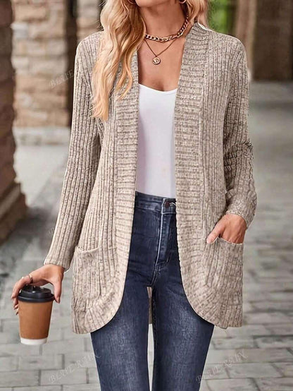 Color Knit Cardigan With Pockets Soft Cozy