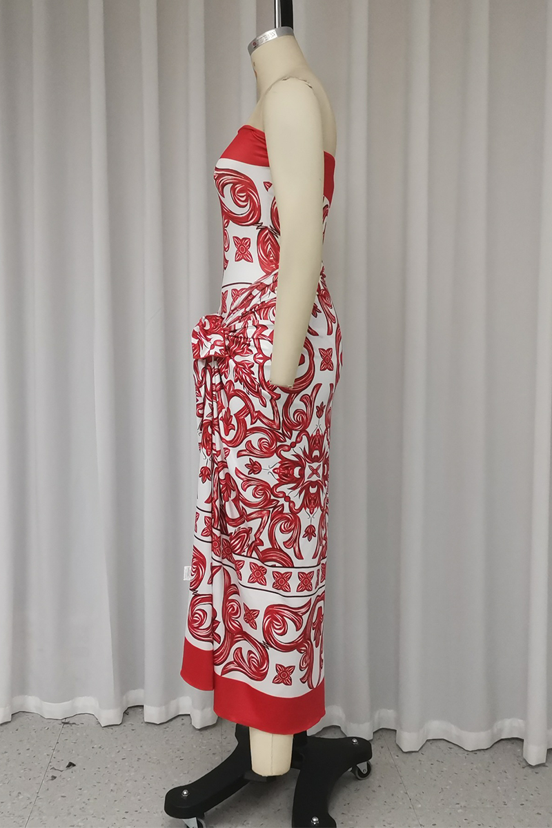 Vacation Print Lace Up Strapless Sleeveless Two Pieces