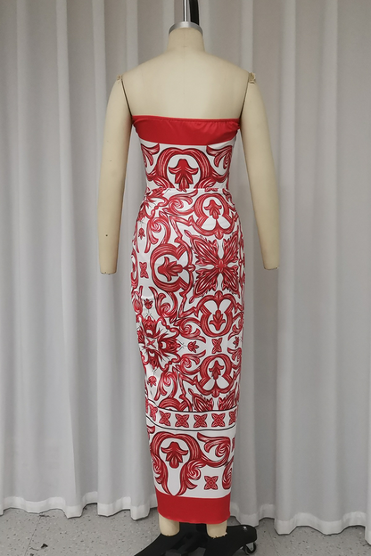 Vacation Print Lace Up Strapless Sleeveless Two Pieces