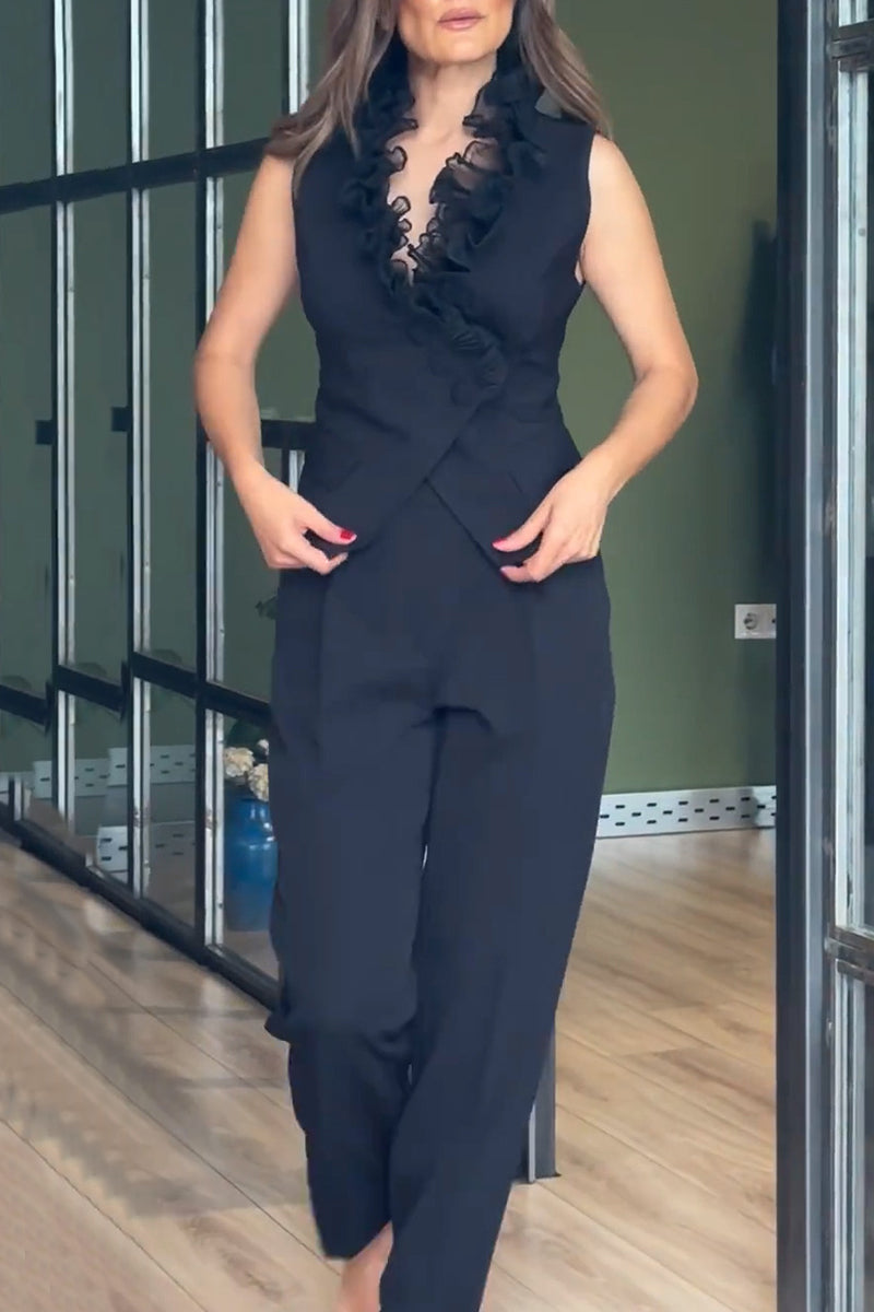 Buttons V Neck Sleeveless Two Pieces