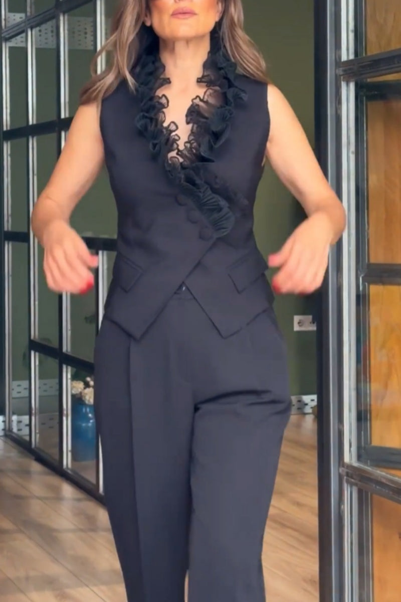 Buttons V Neck Sleeveless Two Pieces