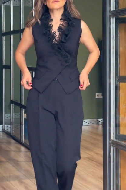 Buttons V Neck Sleeveless Two Pieces