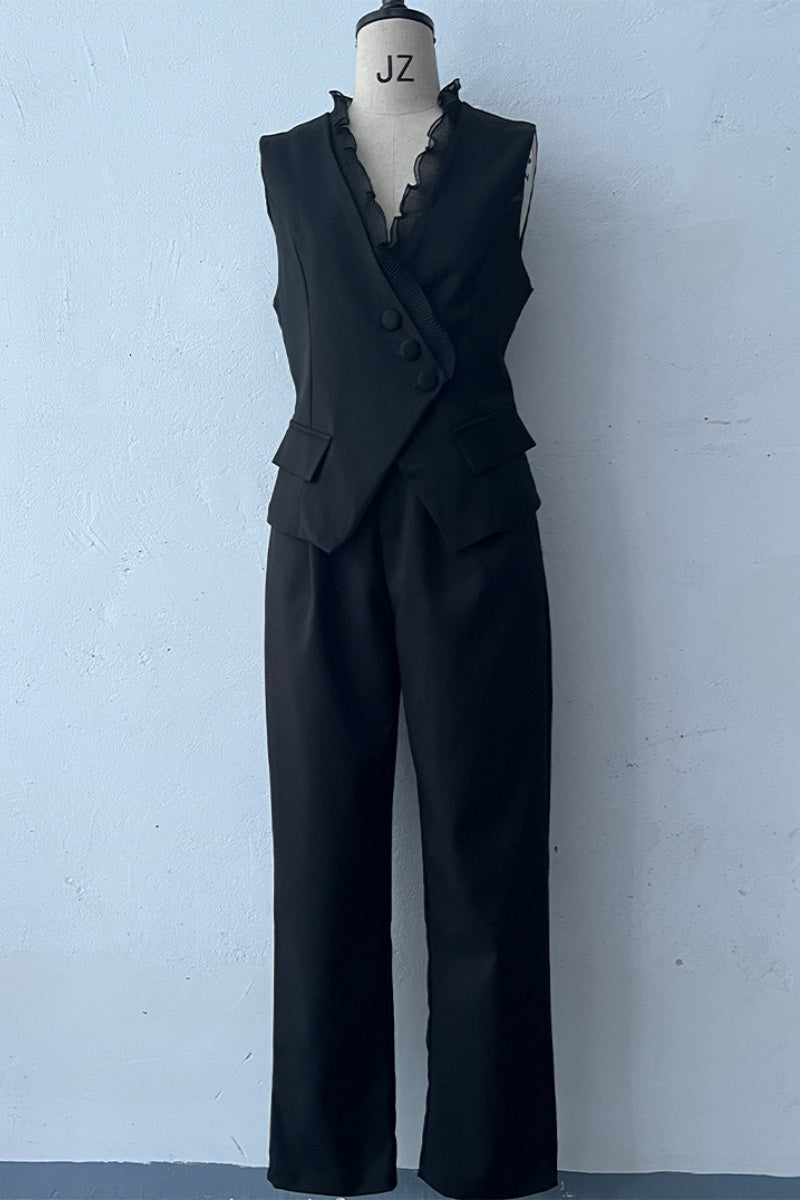 Buttons V Neck Sleeveless Two Pieces