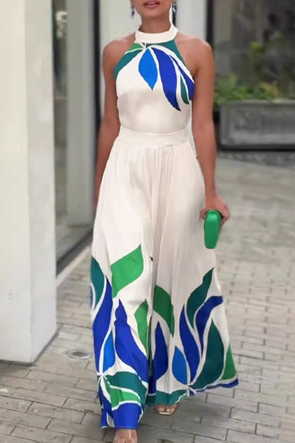 Print Backless Half a Turtleneck Regular Jumpsuits