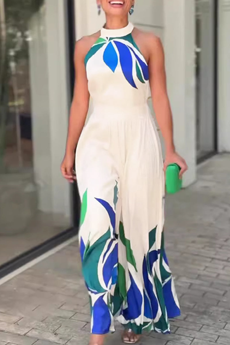 Print Backless Half a Turtleneck Regular Jumpsuits