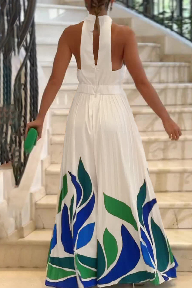 Print Backless Half a Turtleneck Regular Jumpsuits
