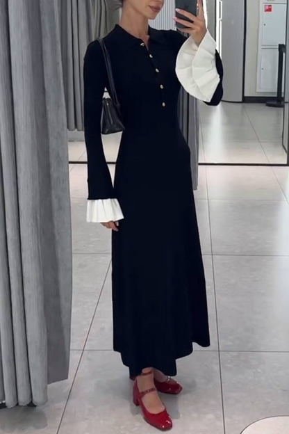 Ruffle Weave Contrast O Neck Waist Skirt Dresses