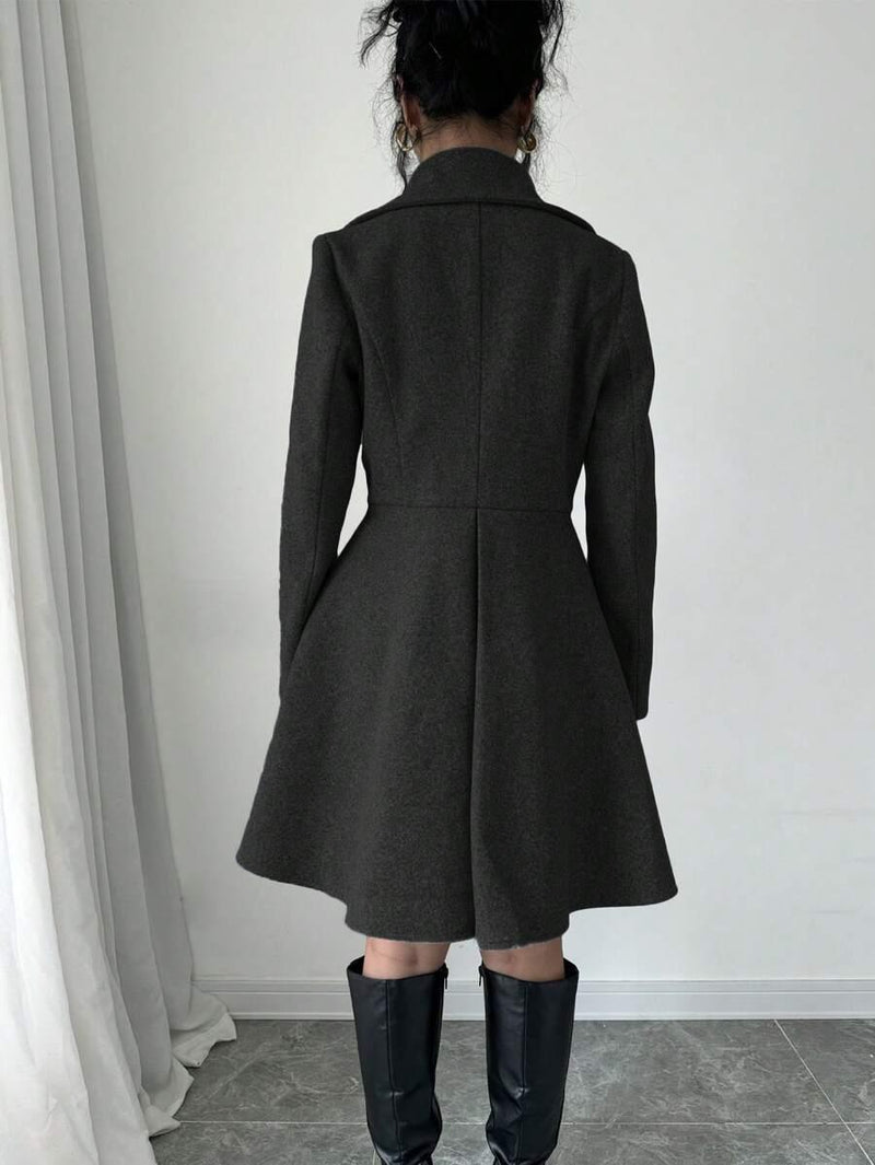 Minimalist Wool Overcoat With Waterfall Neckline