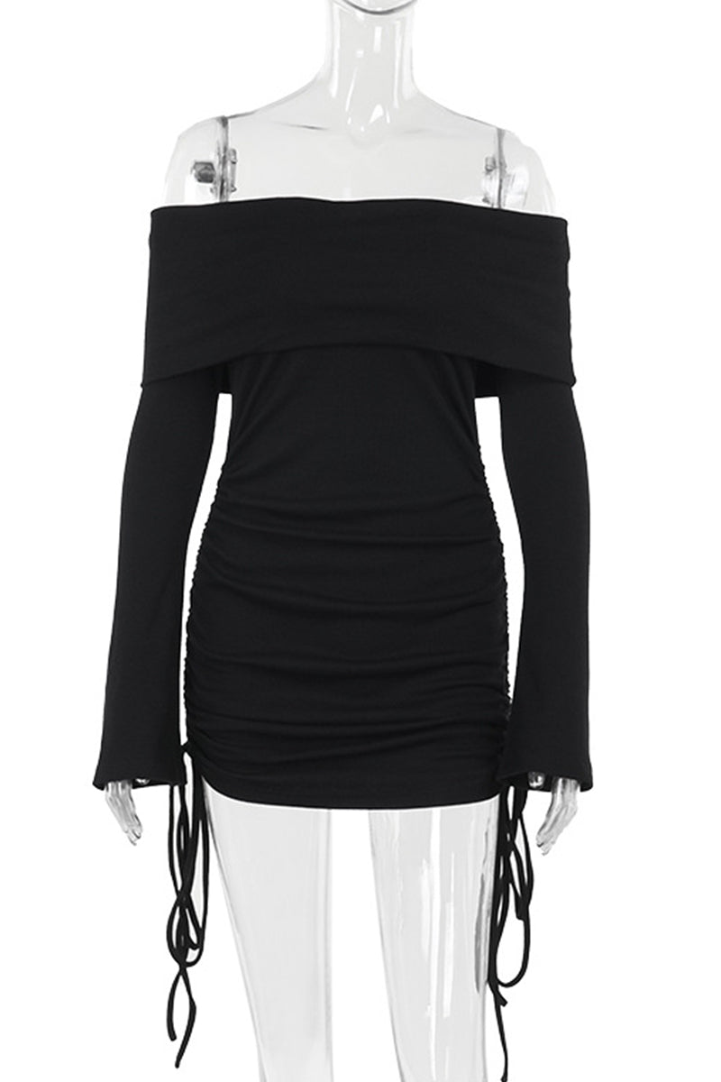 Patchwork Strap Design Off Shoulder Wrapped Skirt Dresses