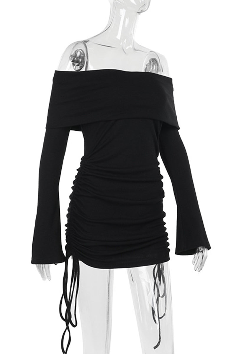 Patchwork Strap Design Off Shoulder Wrapped Skirt Dresses