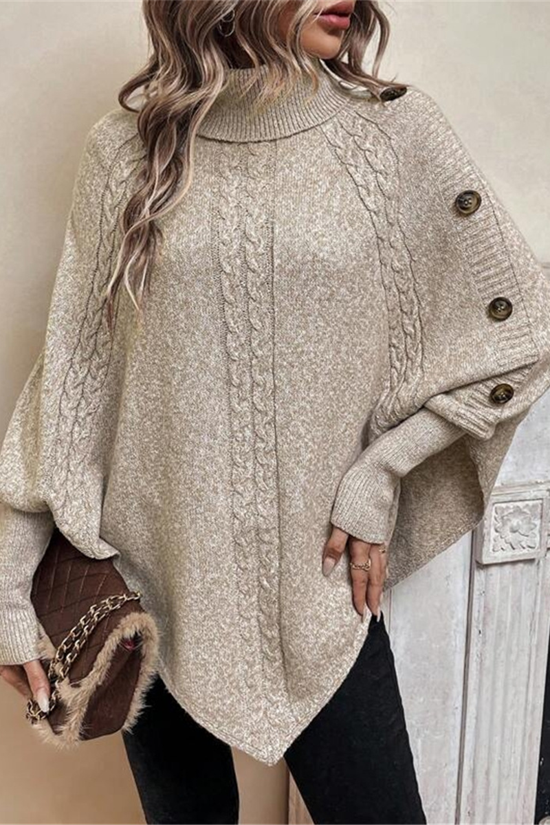 Buttons Weave Turtleneck Sweaters(3 Colors)