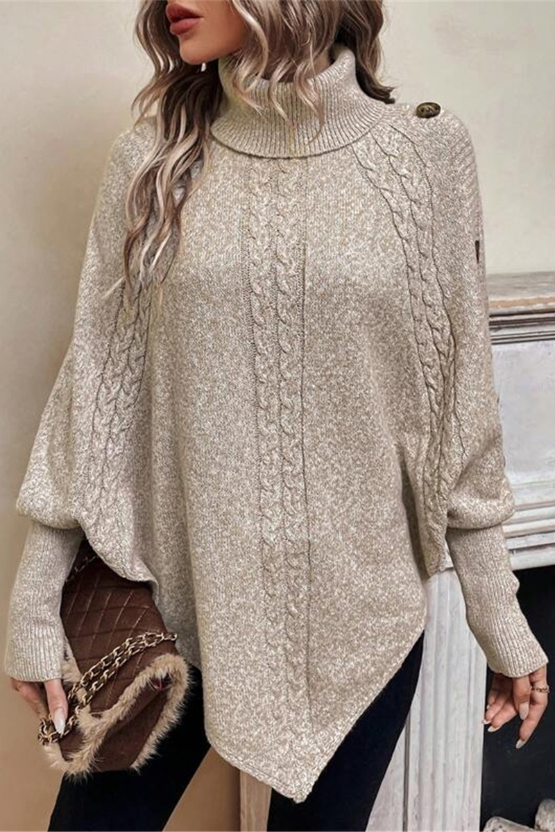 Buttons Weave Turtleneck Sweaters(3 Colors)