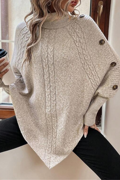 Buttons Weave Turtleneck Sweaters(3 Colors)