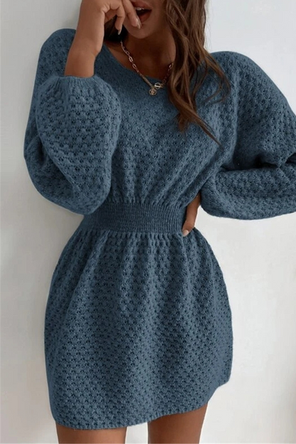 Hook Flower O Neck Waist Skirt Dresses