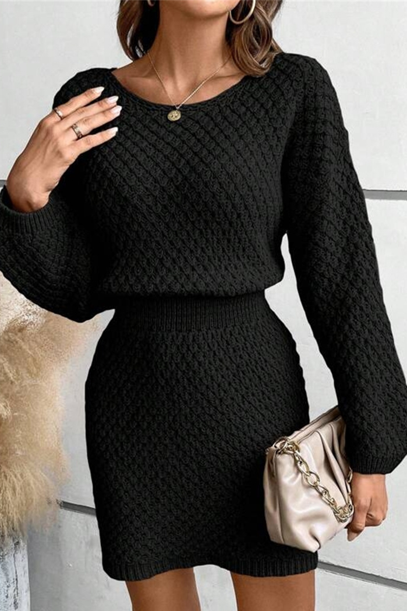 Hook Flower O Neck Waist Skirt Dresses