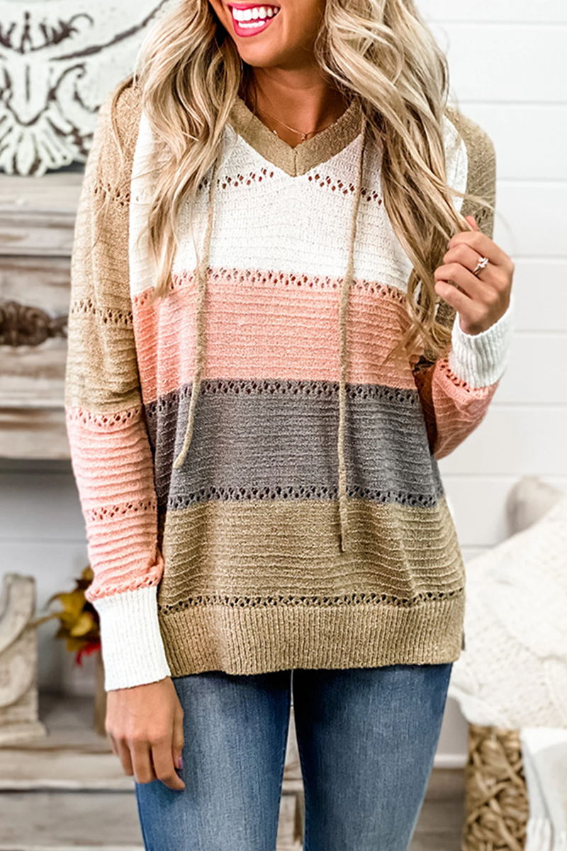 Daily Stripe Weave Contrast Hooded Sweaters