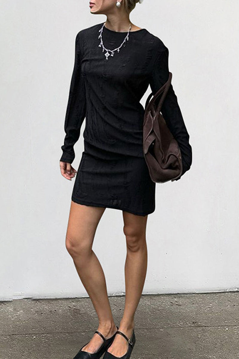 Street Ripped Distressed O Neck Wrapped Skirt Dresses