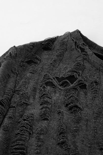 Street Ripped Distressed O Neck Wrapped Skirt Dresses