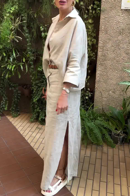 With Belt Turndown Collar Three Quarter Two Pieces