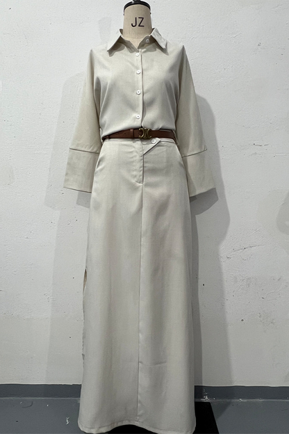 With Belt Turndown Collar Three Quarter Two Pieces