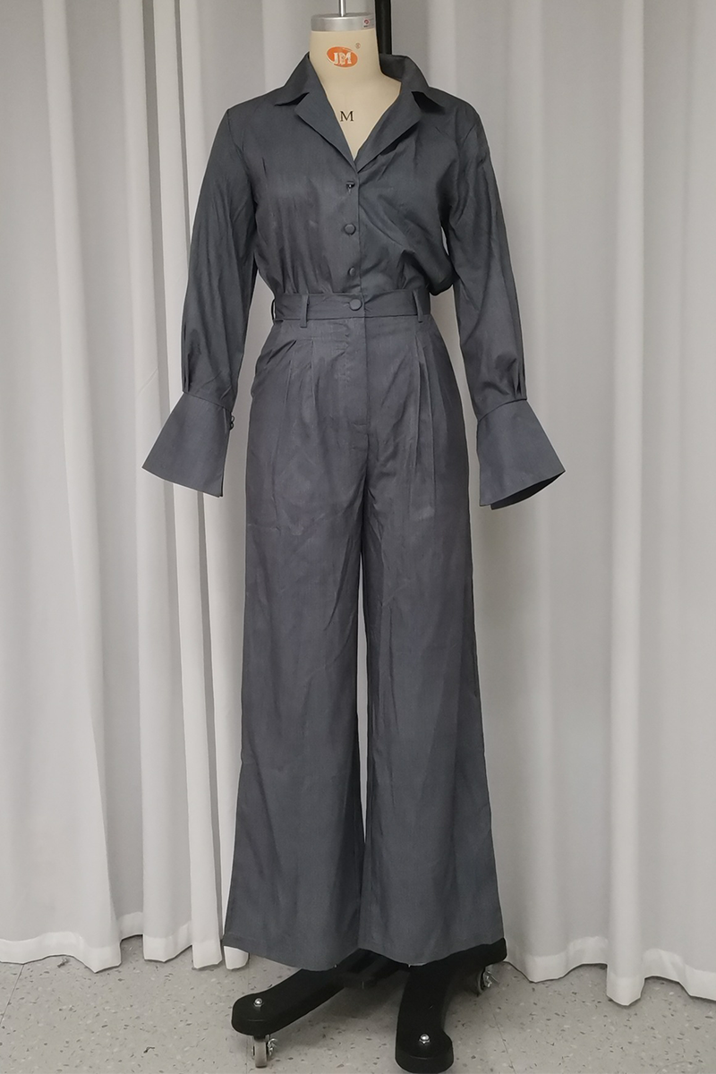 Pocket Turndown Collar Long Sleeve Two Pieces