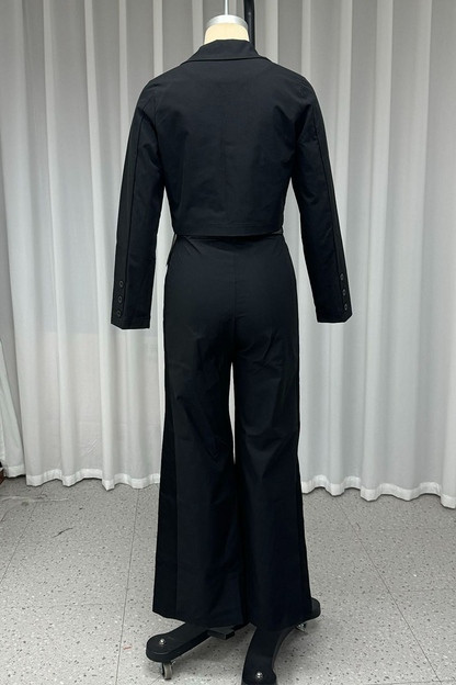 Street Pocket Turn-back Collar Long Sleeve Two Pieces