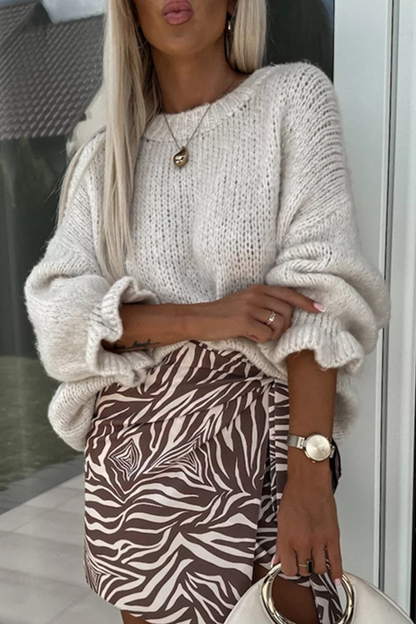 Ruffle Weave O Neck Sweaters(4 Colors)