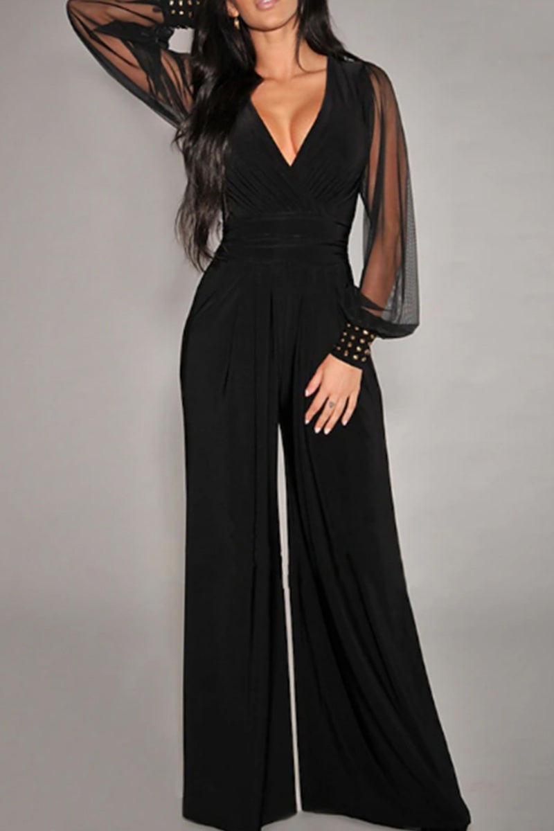 See-through V Neck Regular Jumpsuits